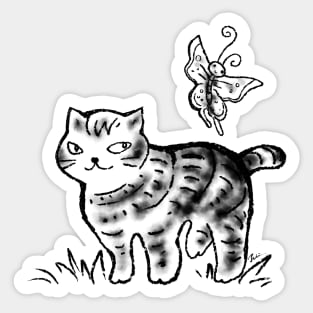 Cat and Butterfly Friend Sticker